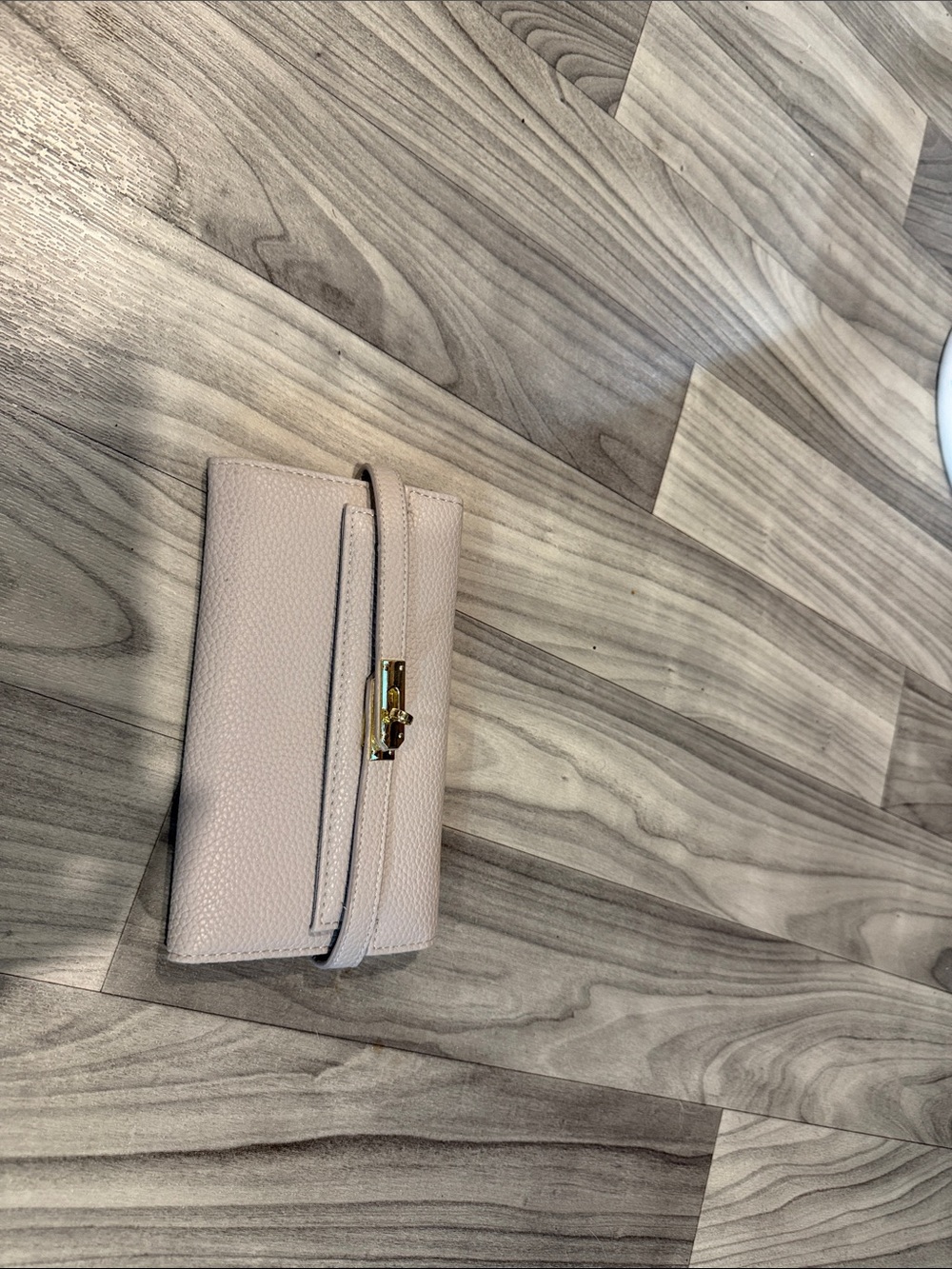 Women's Pebbled Leather Wallet Clutch in Light Beige